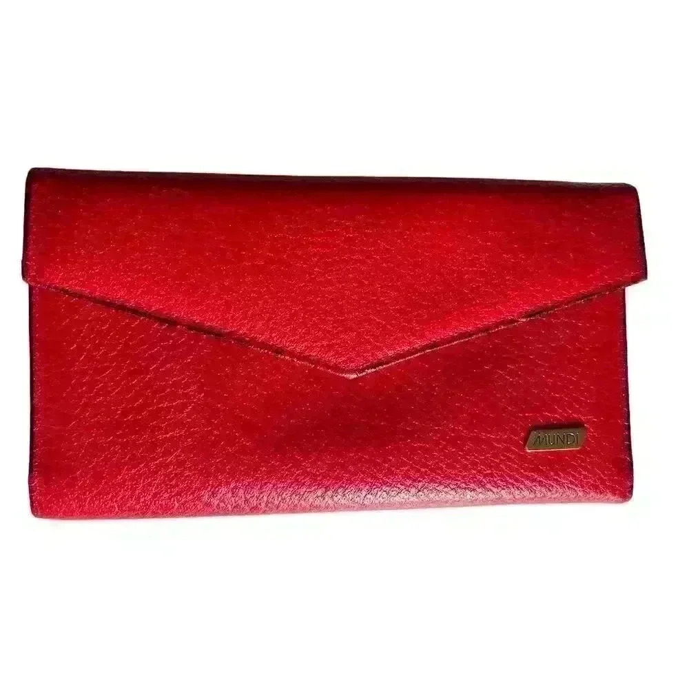 Mundi Women's Red Genuine Leather Bifold Wallet with Button Closure